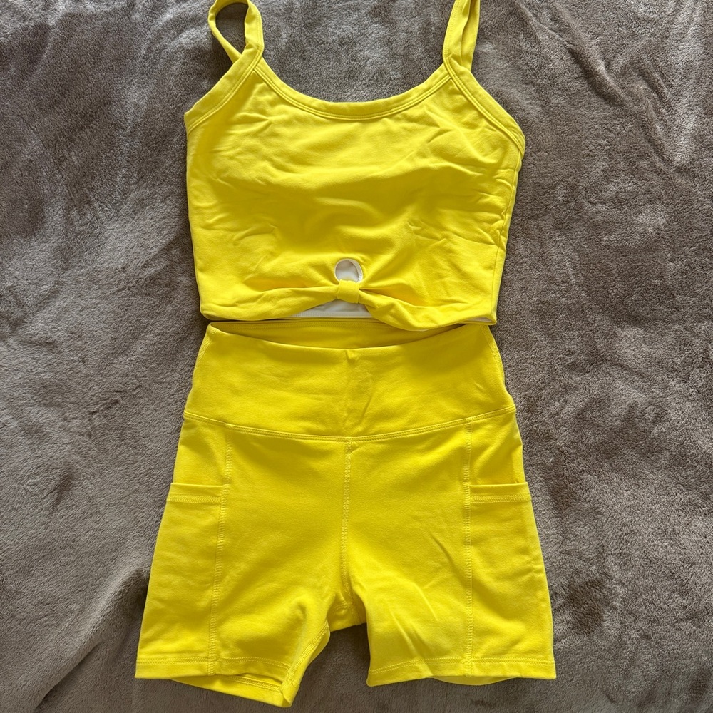 Year of Ours Bright Yellow Tank Top + High Waist Shorts Size Small
